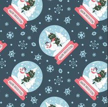 Load image into Gallery viewer, Character Winter Holiday III - Frosty Snow Globe - Navy Fabric - 1/2 Meter - Cotton Fabric
