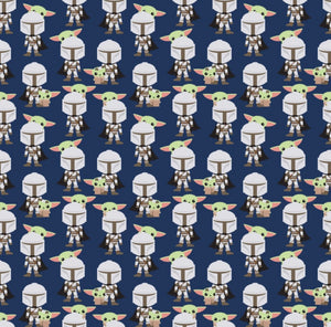 Mando Hello Friend Navy Flannel Fabric - 1/2 Meter