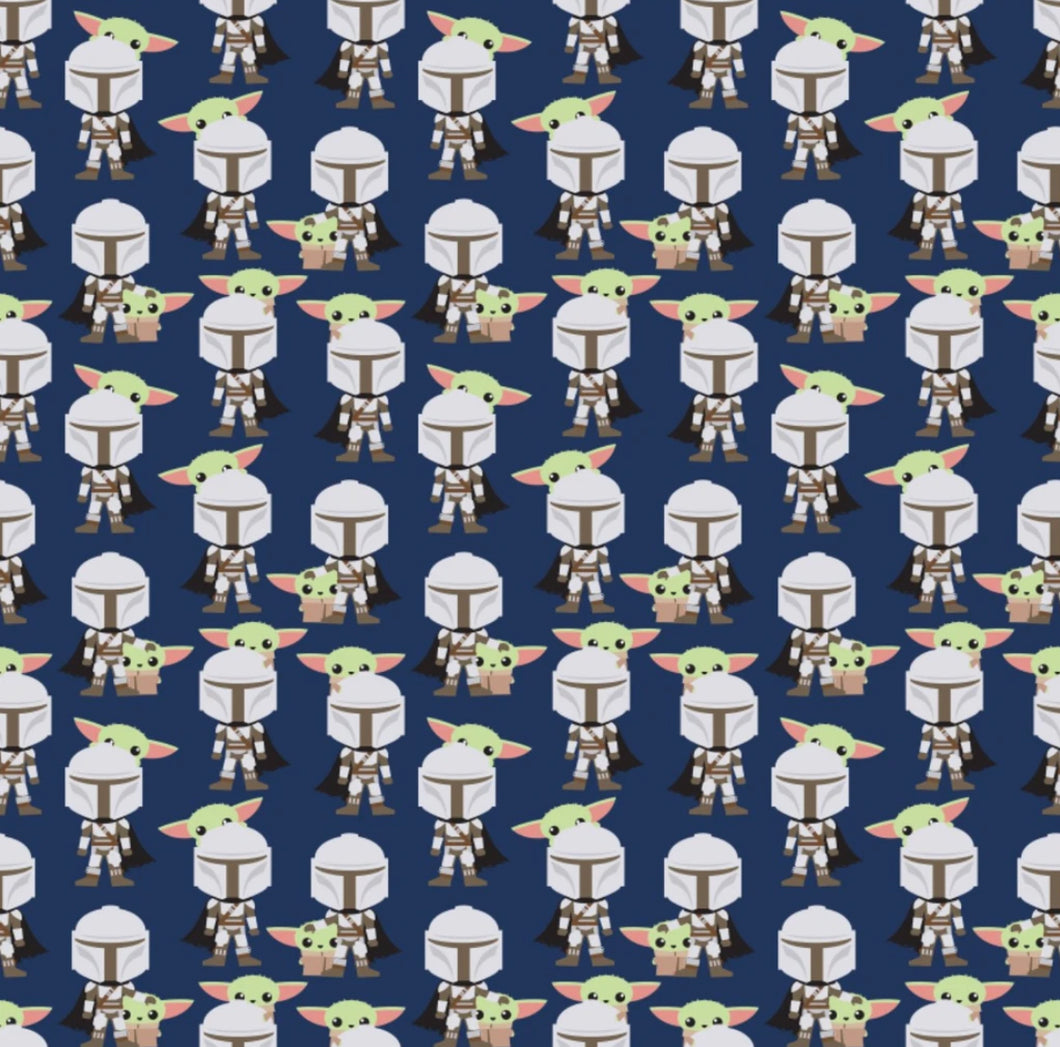 Mando Hello Friend Navy Flannel Fabric - 1/2 Meter