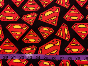 Superman Black Logo Flannel Fabric - 1/2 Meter