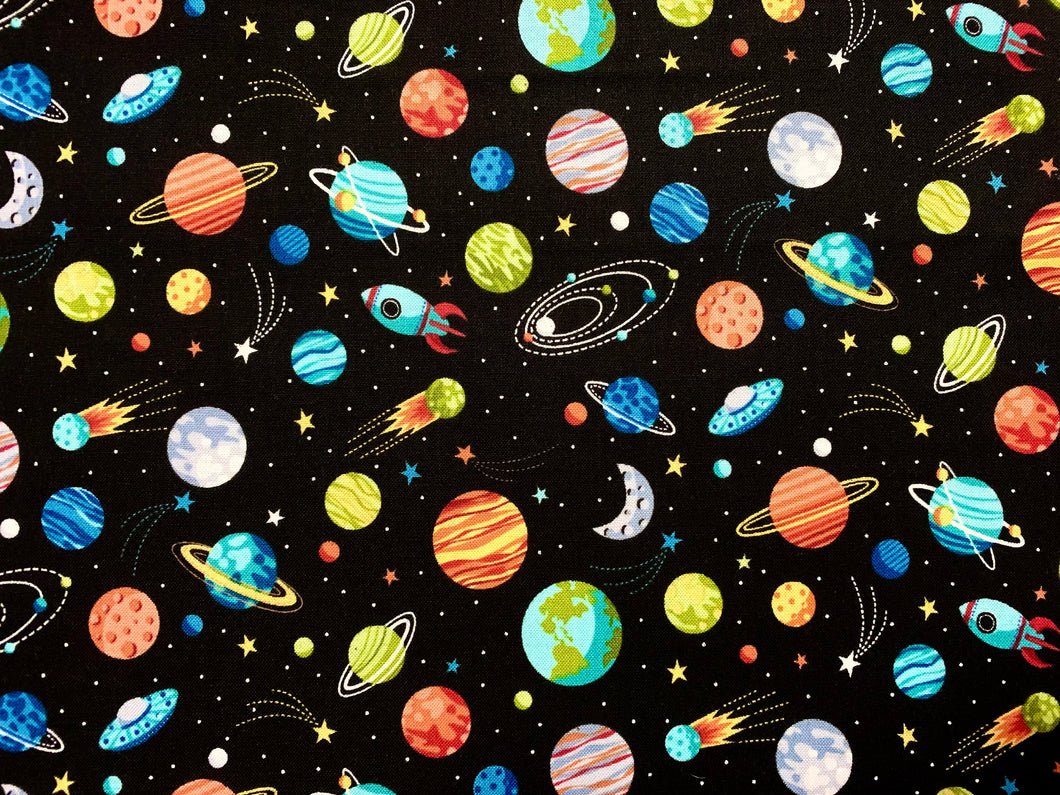 Outer Space by Makower UK - Black Fabric - 1/2 Meter - Cotton Fabric