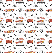 Load image into Gallery viewer, Cars Collection III by Disney-Pixar - McQueen Champ - White Fabric - 1/2 Meter - Cotton Fabric
