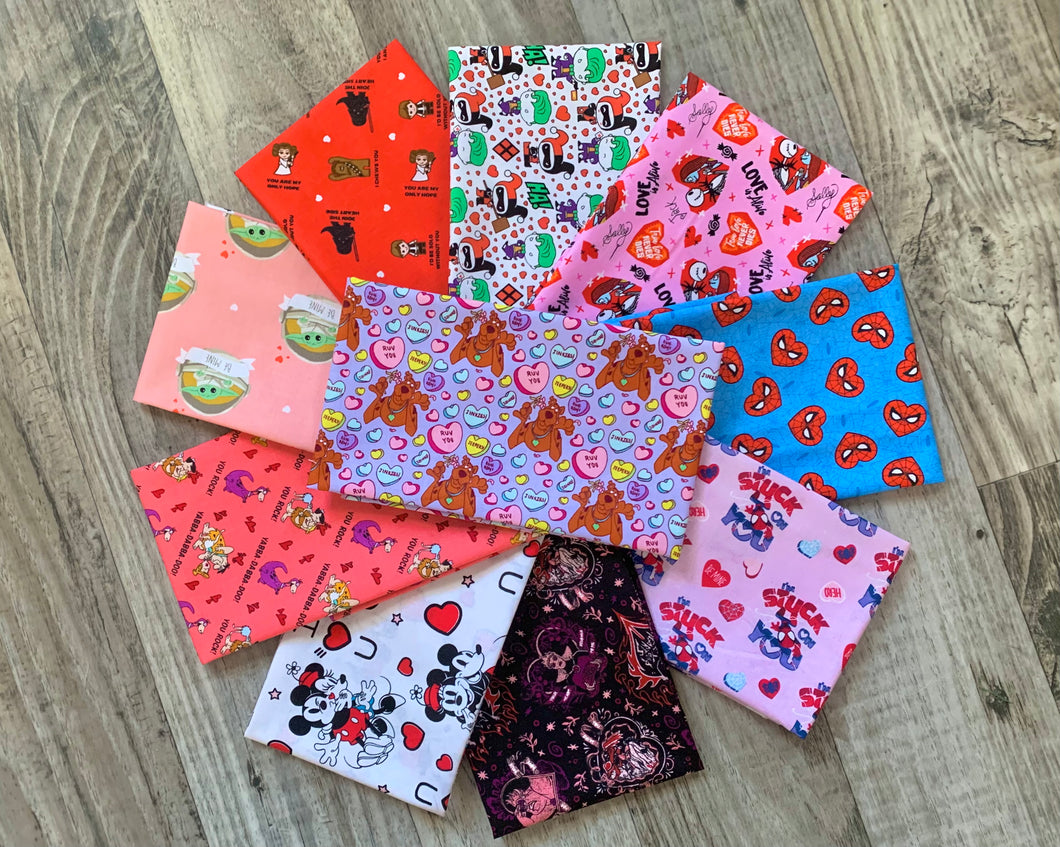 Character Valentine’s Day II 10 PCS Fat Quarter Bundle - Cotton Fabric