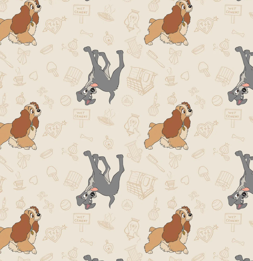 Disney Classic - Lady And The Tramp - Home Sweet Home Cream Fabric - 1/2 Meter - Cotton Fabric