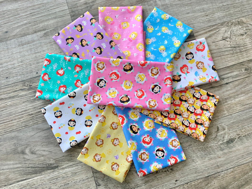 Disney Kawaii Princess 10PCS Fat Quarter Bundle - Cotton Fabric